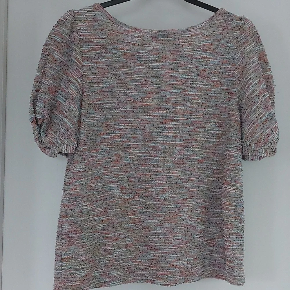 LOFT Textured Puff Sleeve Woven Short Sleeve Blouse Small - Picture 5 of 6